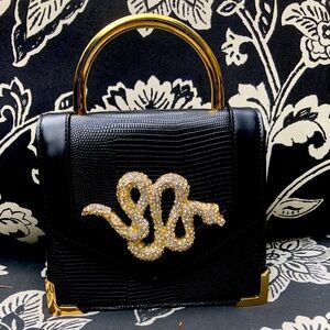 Aldo top handle black snake print faux leather purse